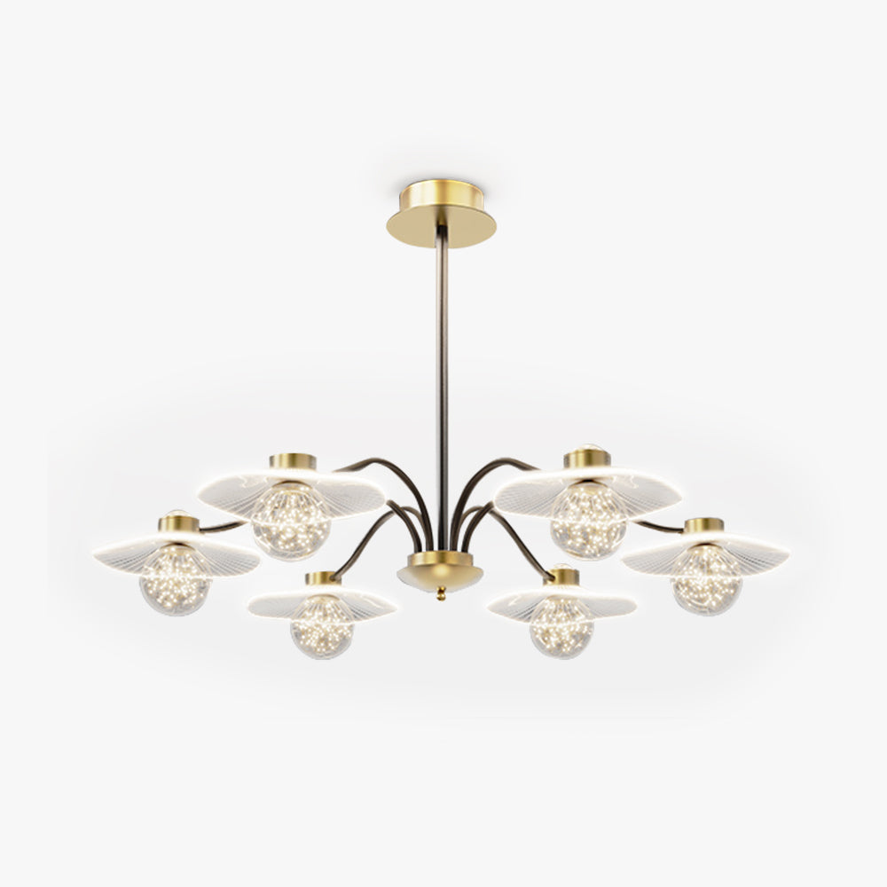 Arisha Suspension Multi Transitionnel, Métal/Acrylique/Verre, Doré, Salon/Chambre à Coucher - Neutralighting