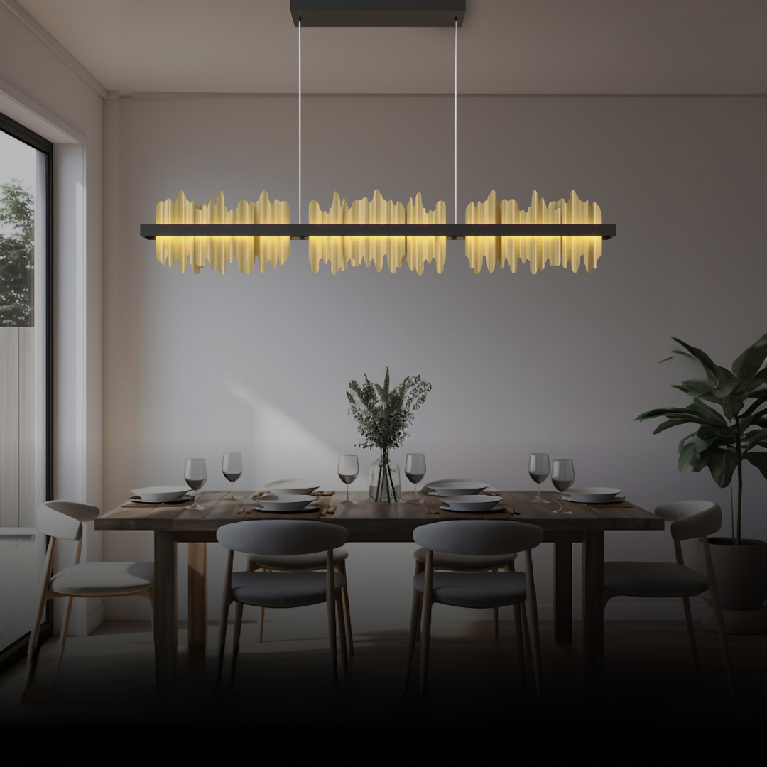 Kristy Lustre LED Rectangles Verre/Métal Noire Or Salon