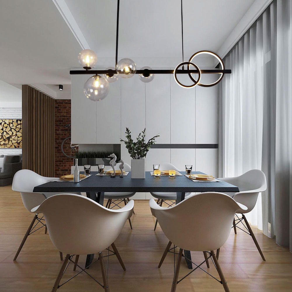 Valentina Suspension Anneau/Ronde Moderne, Métal/Verre, Noir/Doré, Salon - Neutralighting