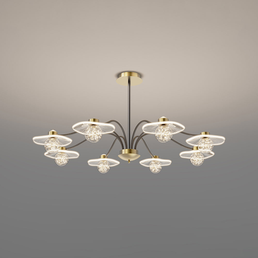 Arisha Suspension Multi Transitionnel, Métal/Acrylique/Verre, Doré, Salon/Chambre à Coucher - Neutralighting