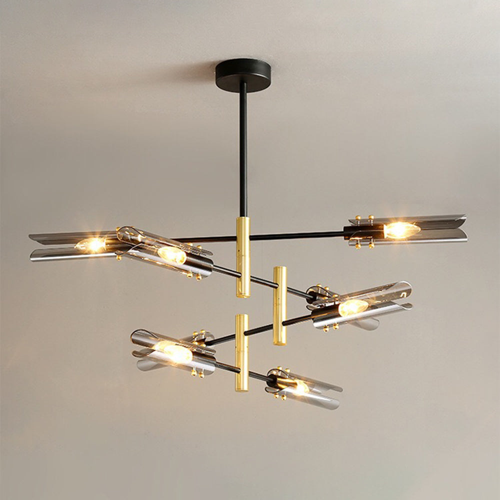 Arisha Plafonnier Linéaire Moderne, Métal/Verre, Gris Fumé/Ambre, Salon