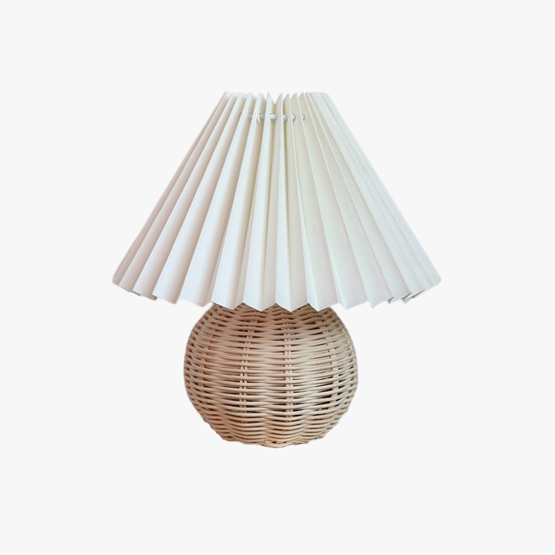 Muto Lampe de Table Vintage, Céramique/Rotin/Bois/Tissu, Blanc/Beige, Chambre - Neutralighting