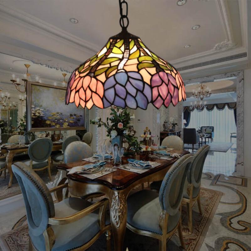 Tiffany Vintage Suspension Fleur Tachée Verre Chambre À Coucher - Neutralighting