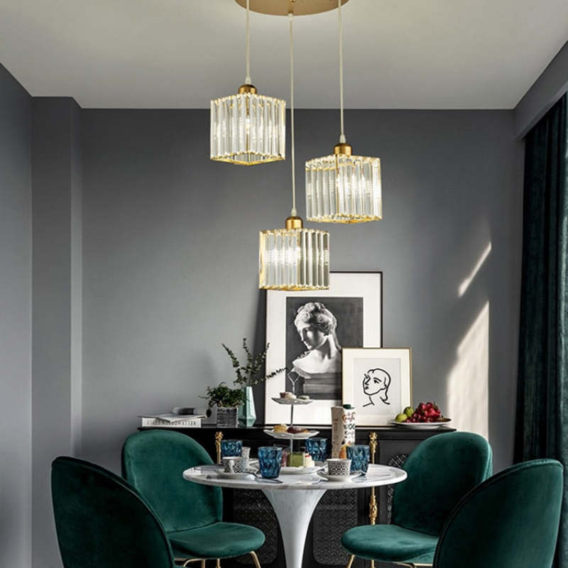 Vina Suspension Ronde/Carré Nordique. Métal/Verre. Noir/Or. Salon/Bar - Neutralighting
