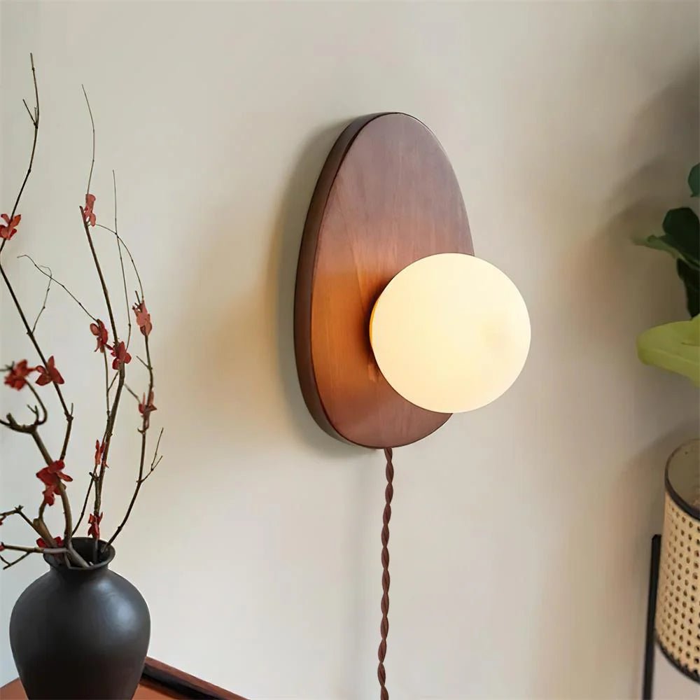 Nylaeiel Nordic Art Plug-in Walnut Glass Wood Wall Lamp - Neutralighting