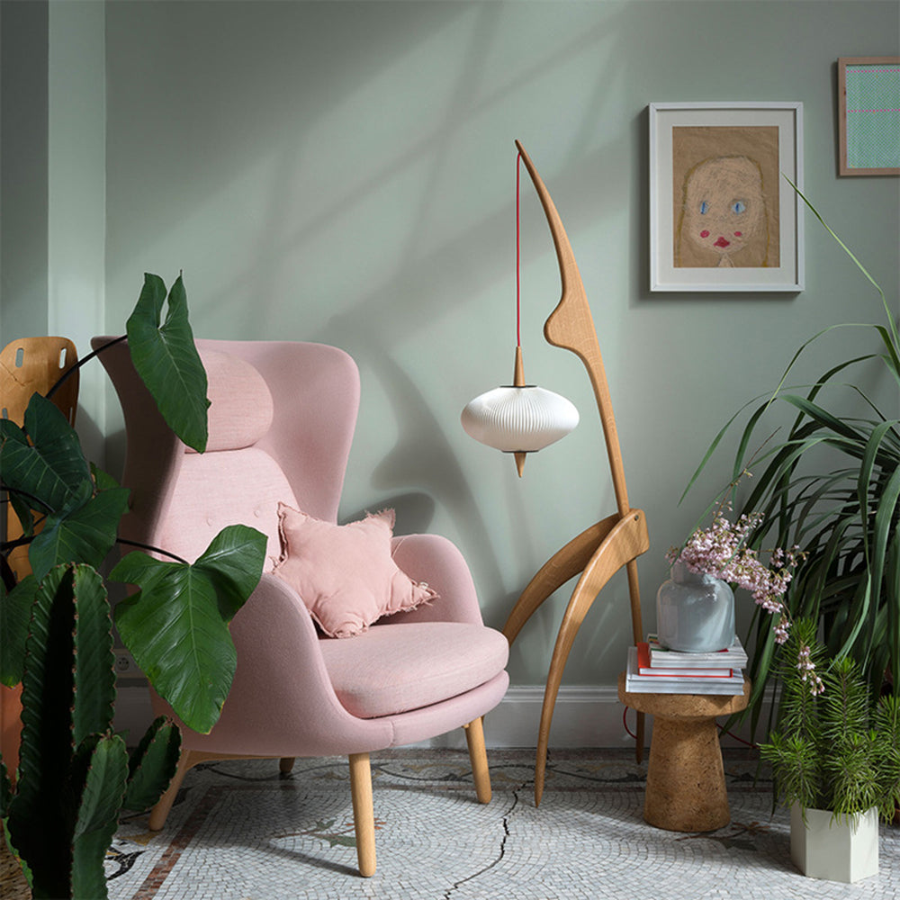 Ritta Lampadaire Rond Vintage Bois/Tissu Bois/Noyer, Salon - Neutralighting