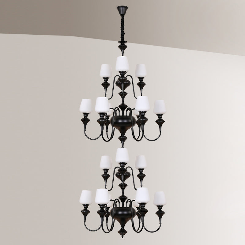 Abrahamson Traditional Shaded Tiered Brass Glass Chandelier - Lamp Copper