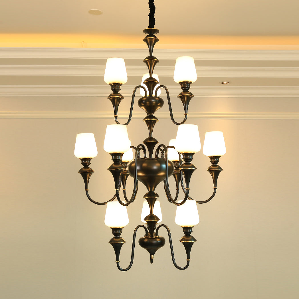 Abrahamson Traditional Shaded Tiered Brass Glass Chandelier - Lamp Copper
