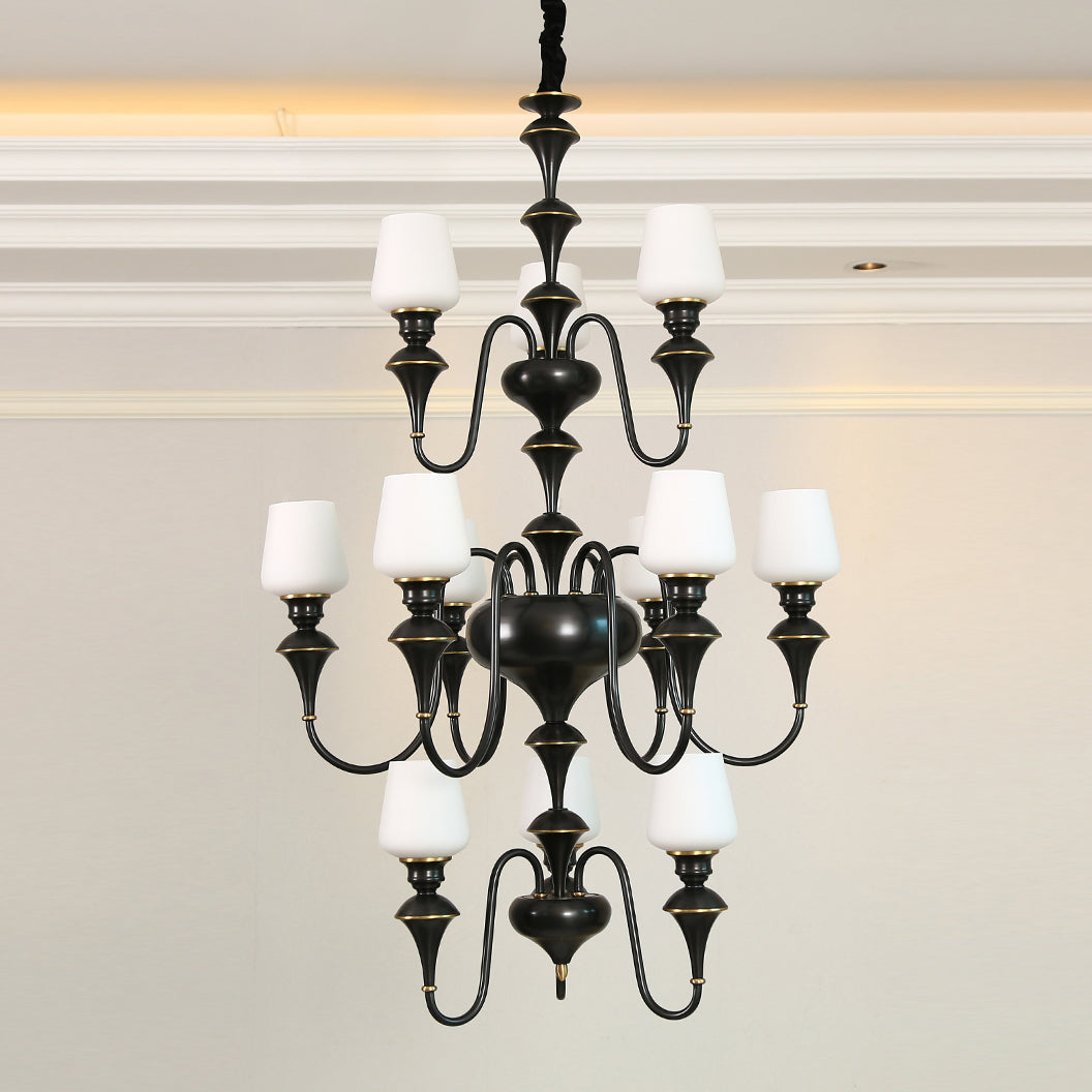Abrahamson Traditional Shaded Tiered Brass Glass Chandelier - Lamp Copper