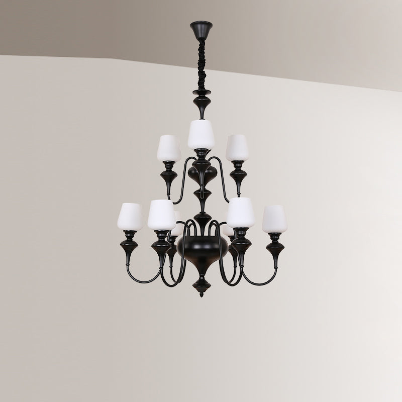 Abrahamson Traditional Shaded Tiered Brass Glass Chandelier - Lamp Copper