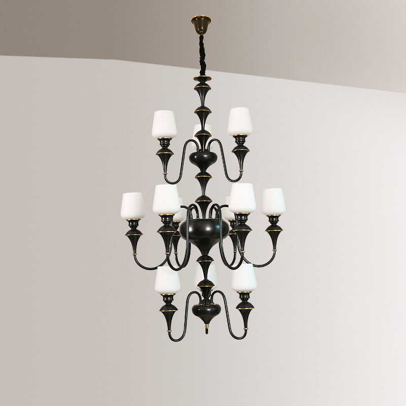 Abrahamson Traditional Shaded Tiered Brass Glass Chandelier - Lamp Copper
