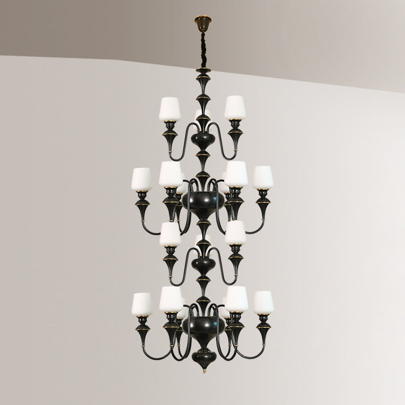 Abrahamson Traditional Shaded Tiered Brass Glass Chandelier - Lamp Copper