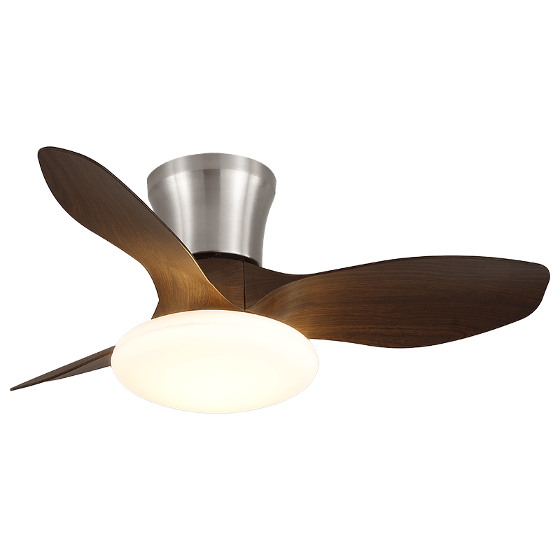 Plafonnier ventilateur Velora moderne en bois, autre angle du ventilateur en fonctionnement