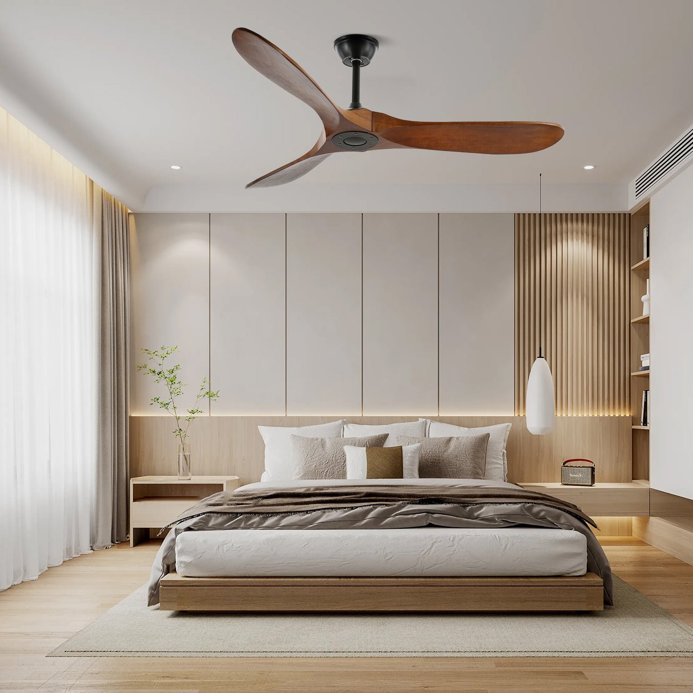 Détail du moteur en cuivre pur du ventilateur de plafond en bois Aviona
