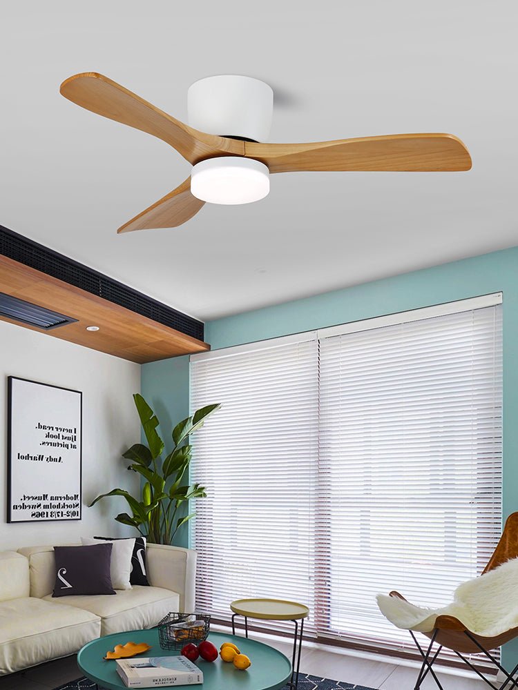 Ventilateur de plafond Knox avec lumière en Grain de bois Noyer avec boîtier noir mat.