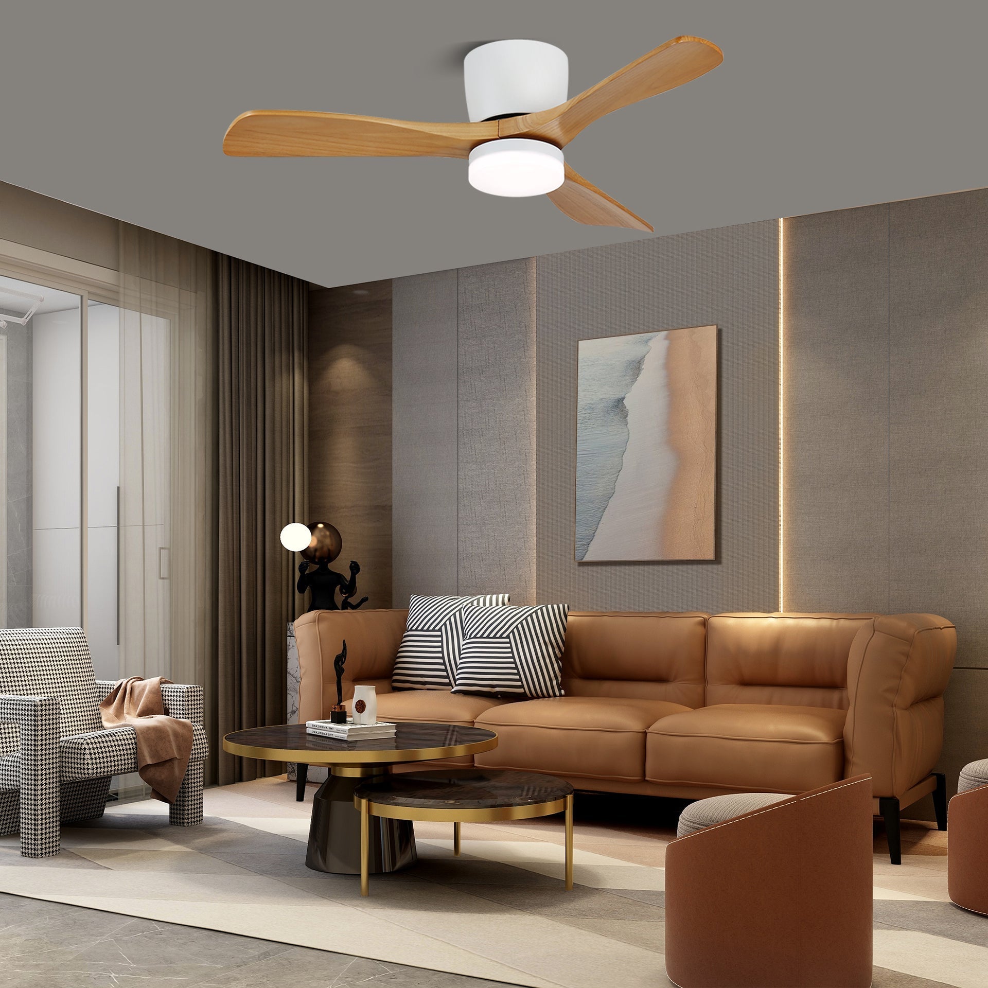 Ventilateur de plafond Knox avec lumière, taille 42 pouces, installé au plafond.