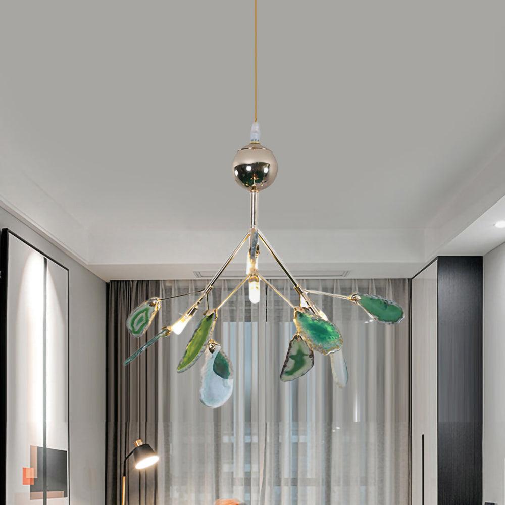 Lustra Chandelier Feuille Colorée Bras Dorés - Neutralighting