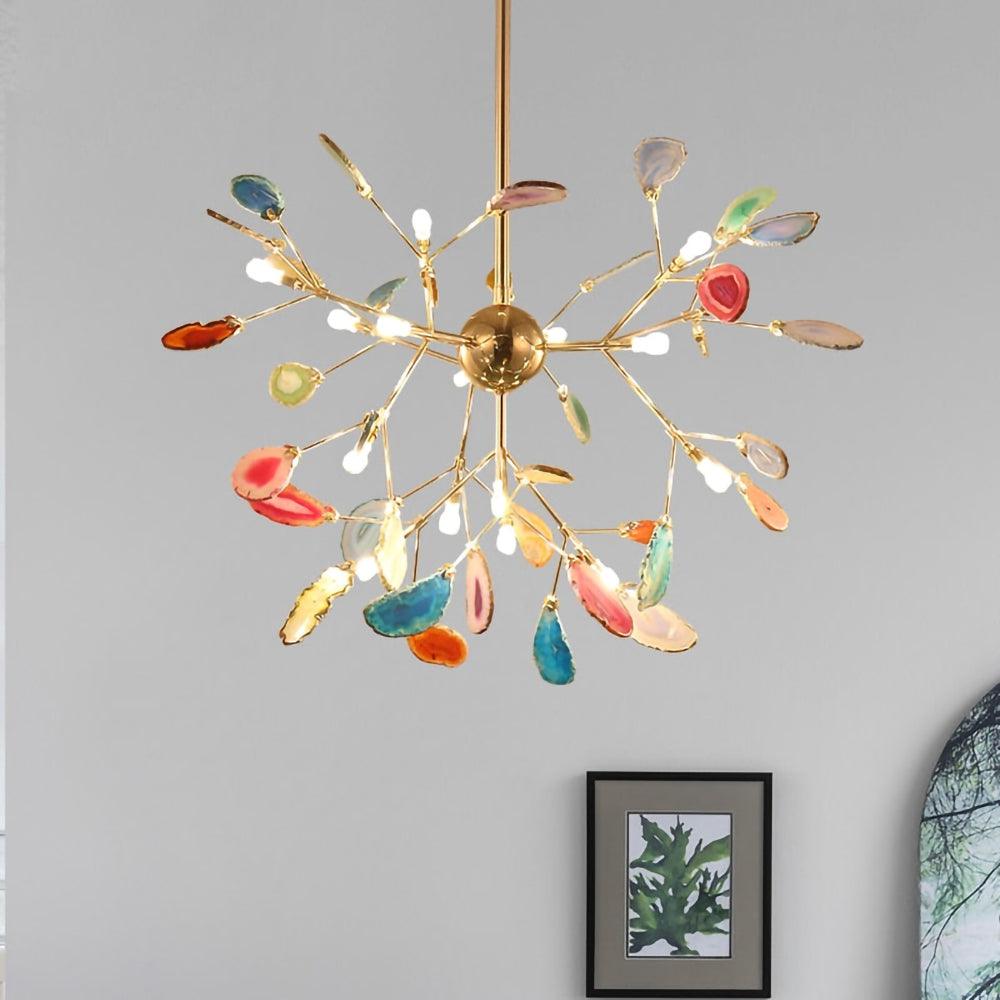Lustra Chandelier Feuille Colorée Bras Dorés - Neutralighting