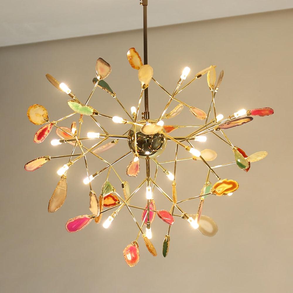 Lustra Chandelier Feuille Colorée Bras Dorés - Neutralighting