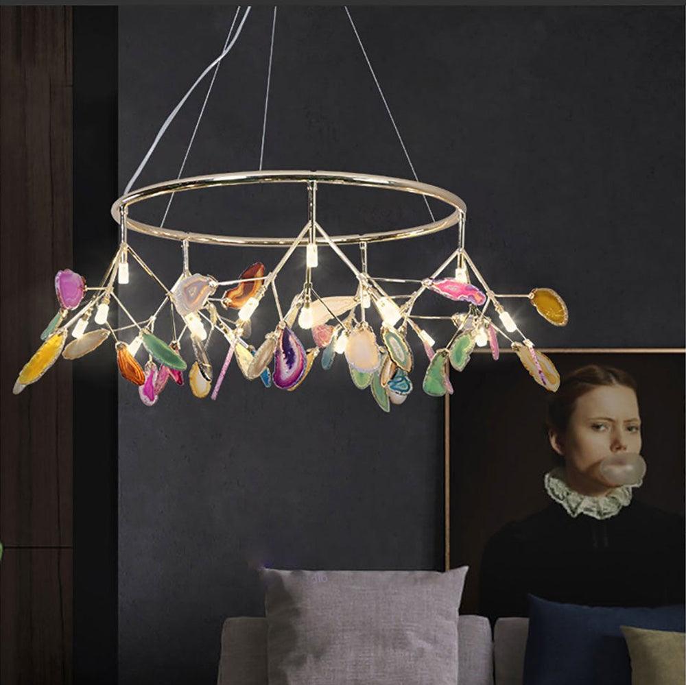 Lustra Chandelier Feuille Colorée Bras Dorés - Neutralighting