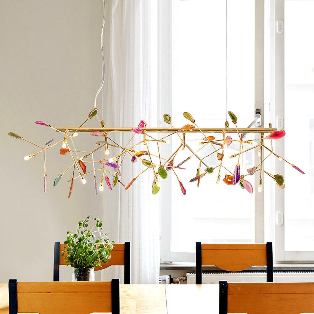 Lustra Chandelier Feuille Colorée Bras Dorés - Neutralighting