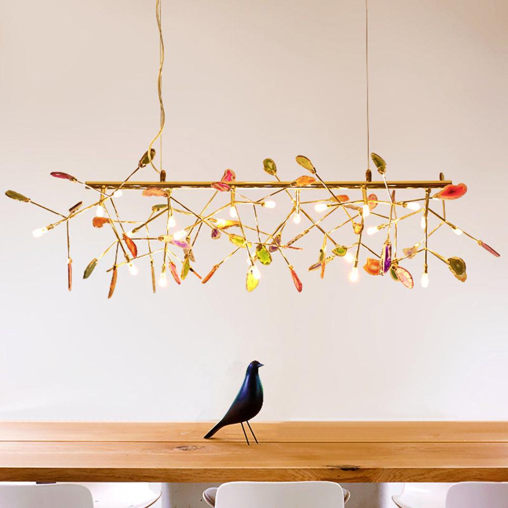 Lustra Chandelier Feuille Colorée Bras Dorés - Neutralighting