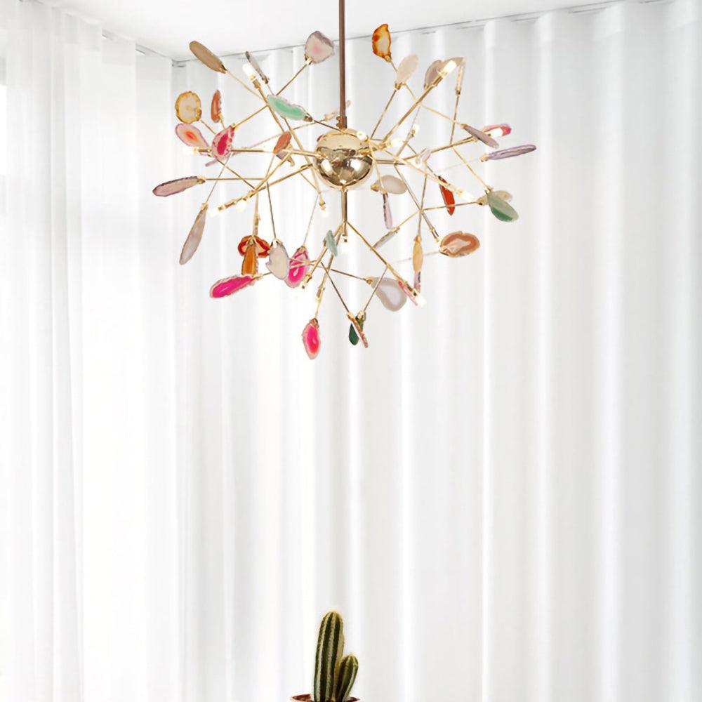 Lustra Chandelier Feuille Colorée Bras Dorés - Neutralighting