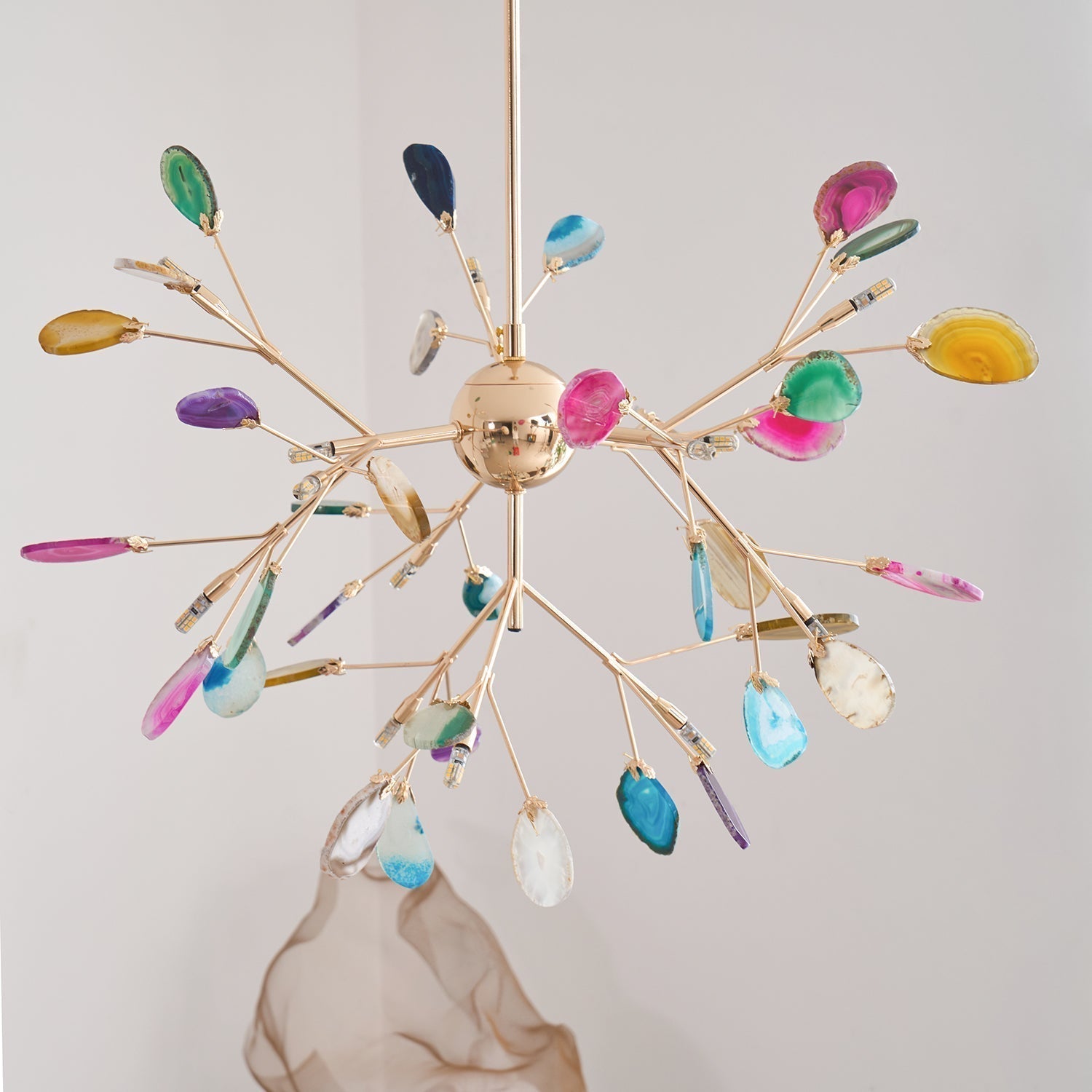 Lustra Chandelier Feuille Colorée Bras Dorés - Neutralighting