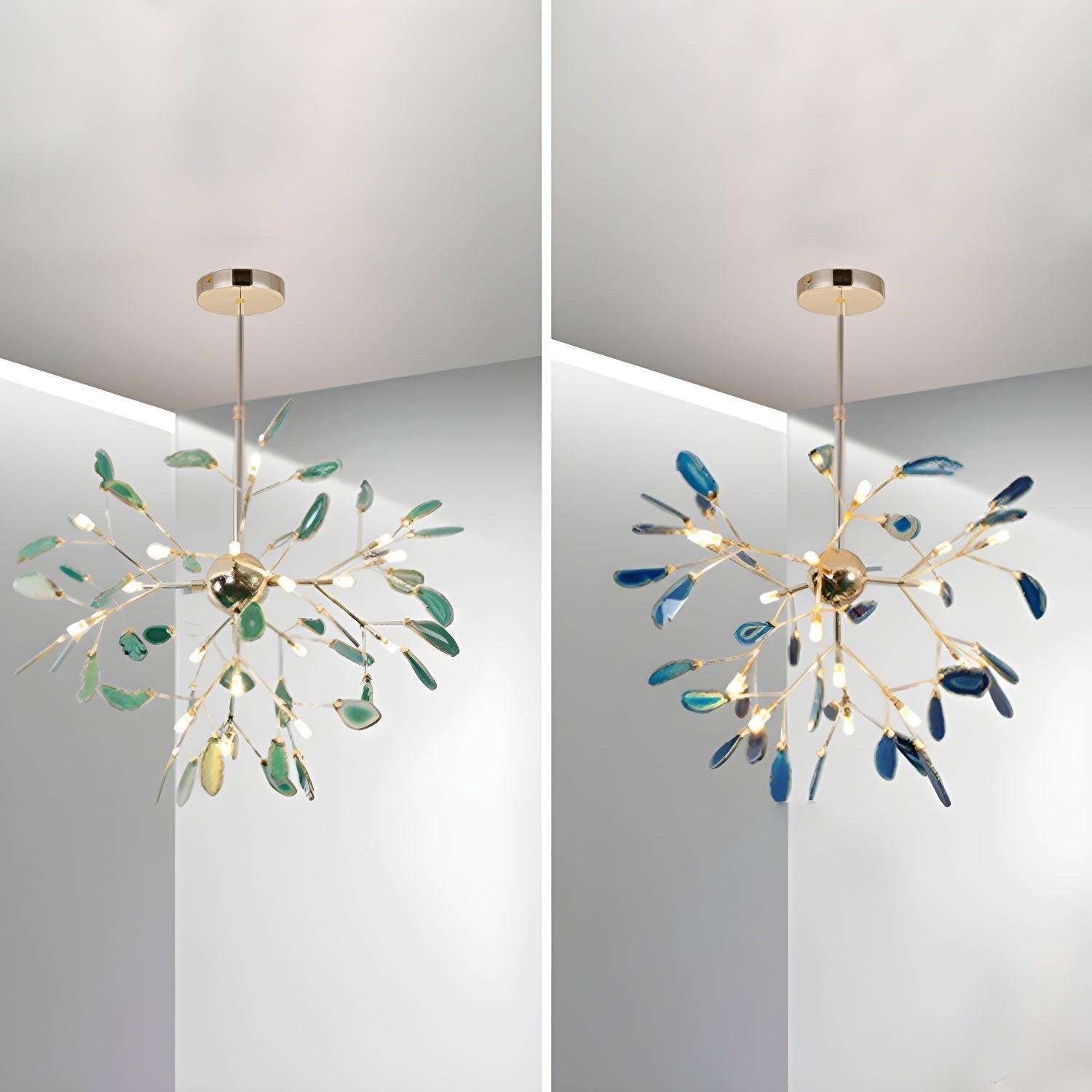 Lustra Chandelier Feuille Colorée Bras Dorés - Neutralighting