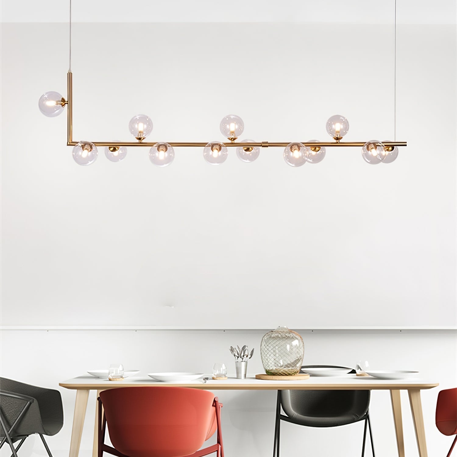 Lustra Chandelier en Verre avec Structure en Acier Noir Linéaire - Neutralighting