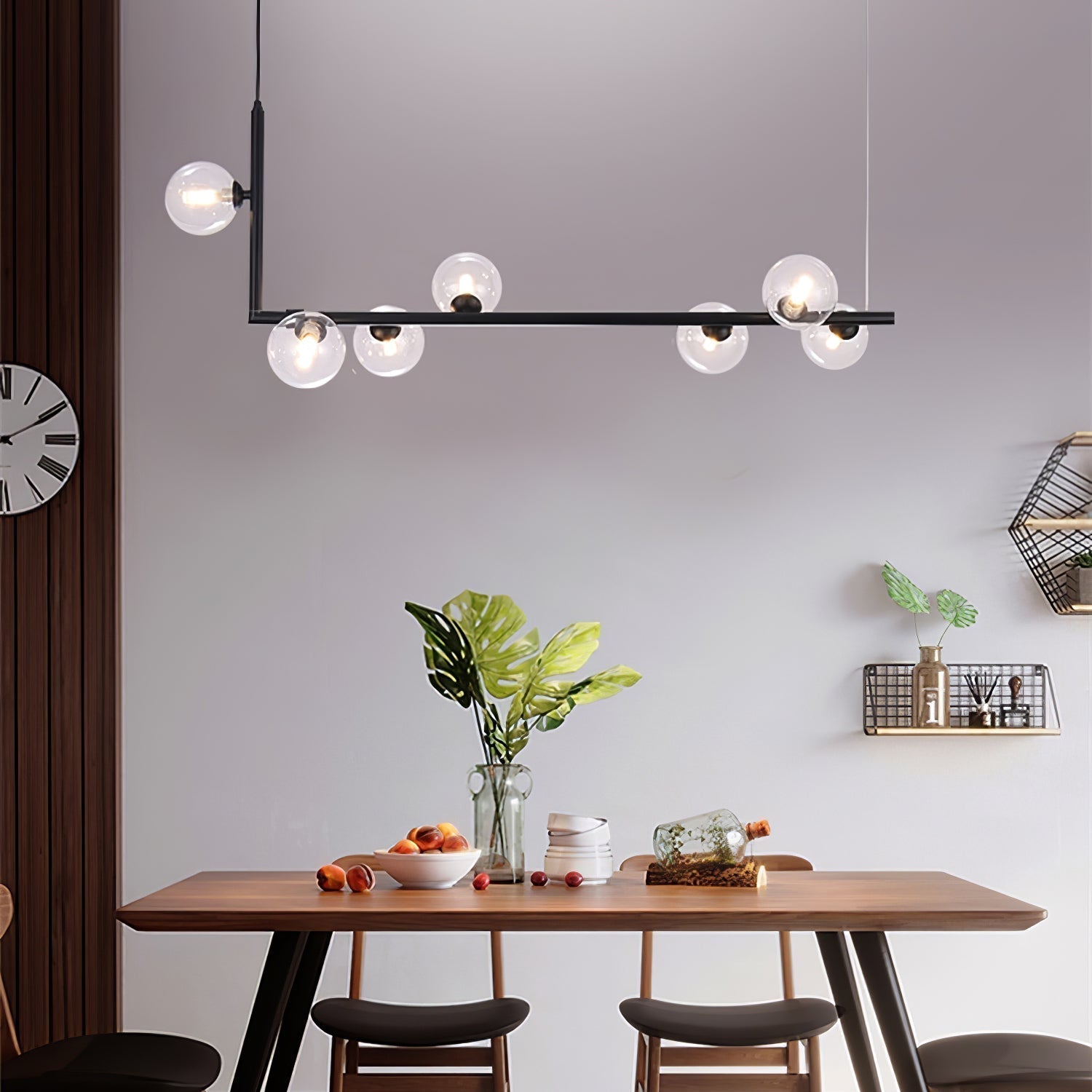Lustra Chandelier en Verre avec Structure en Acier Noir Linéaire - Neutralighting