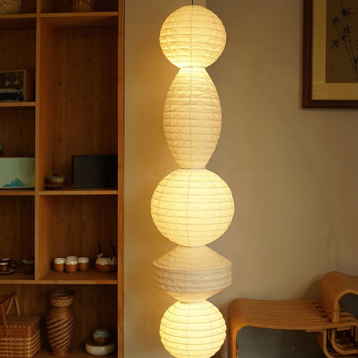 Nami Suspension lanterne en papier style wabi-sabi