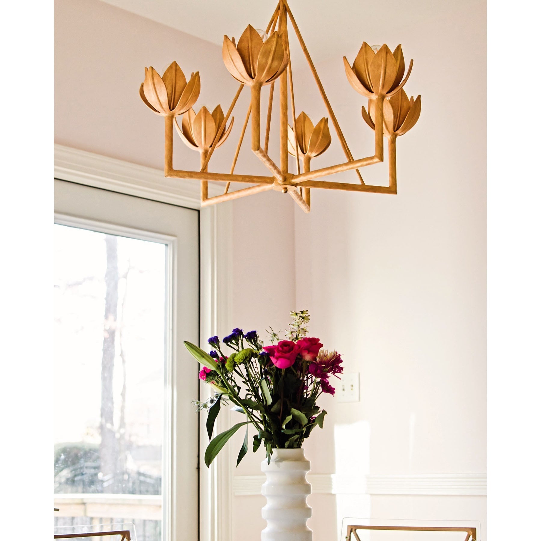 Alberto Modern Minimalist Floral Brass Chandelier - Lamp Copper