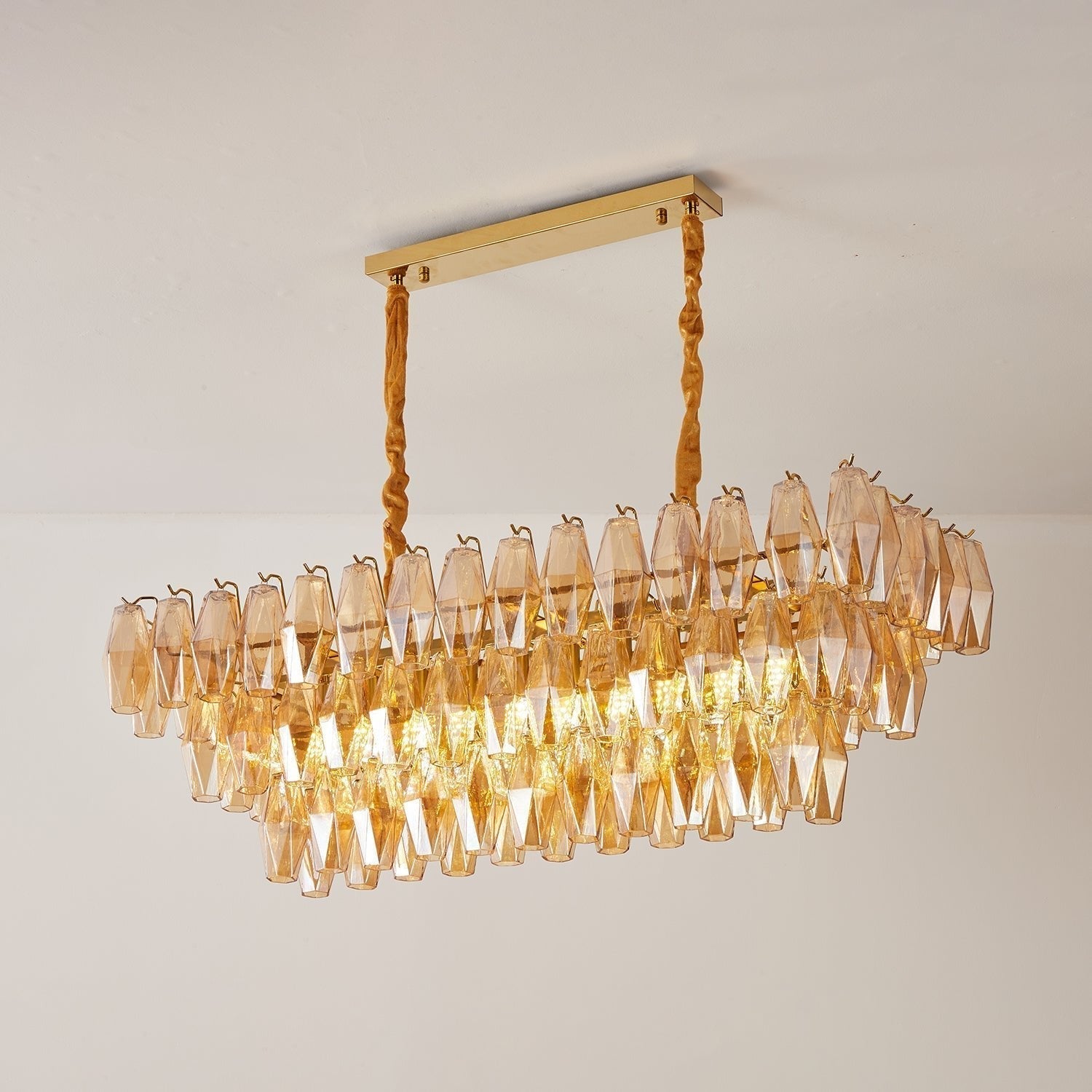 Aurora Chandelier Rectangulaire en Verre Prism Ambre Superposé - Neutralighting