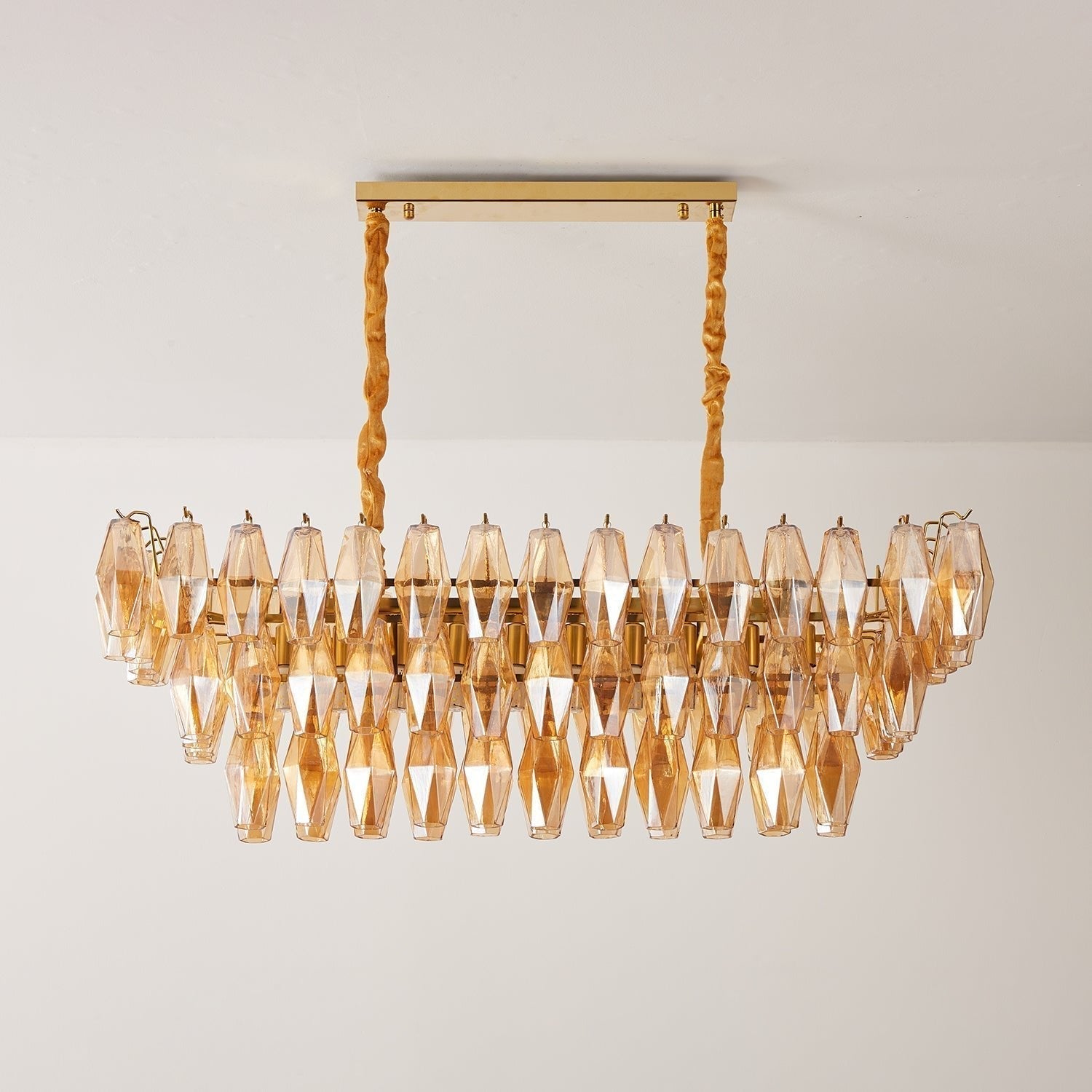 Aurora Chandelier Rectangulaire en Verre Prism Ambre Superposé - Neutralighting