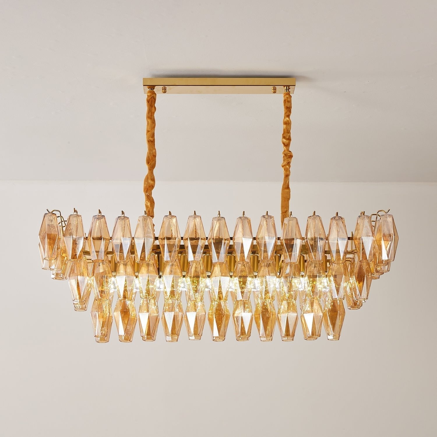 Aurora Chandelier Rectangulaire en Verre Prism Ambre Superposé - Neutralighting
