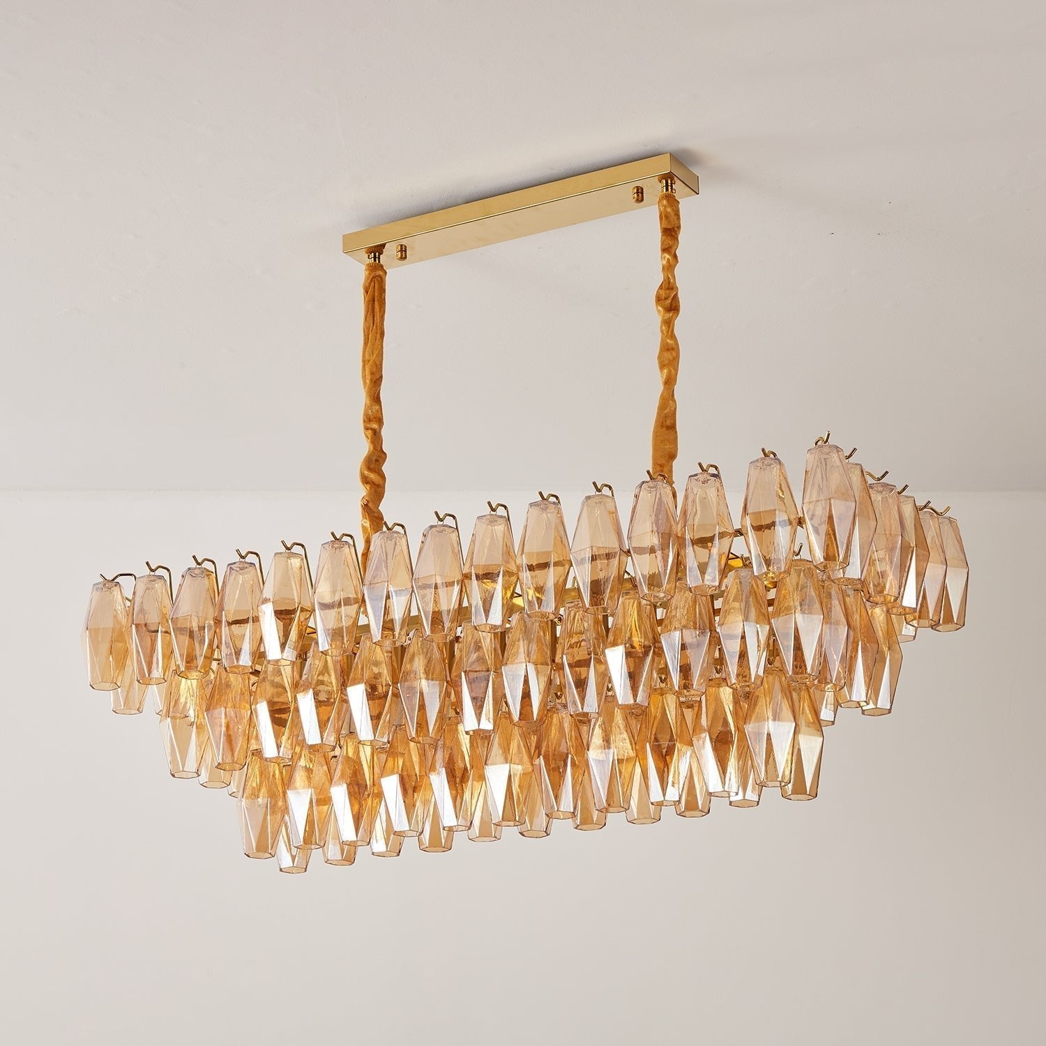 Aurora Chandelier Rectangulaire en Verre Prism Ambre Superposé - Neutralighting