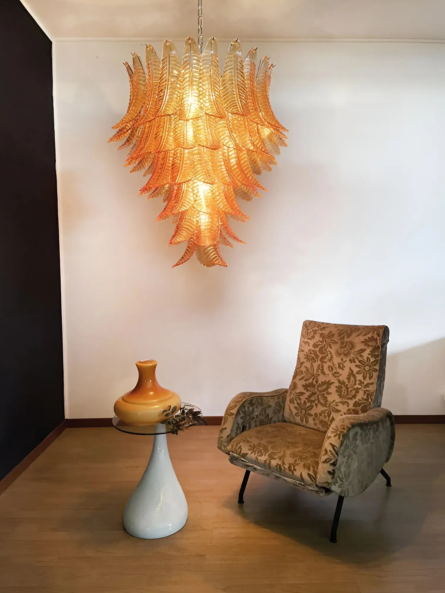 Aurora Chandelier Amber Murano Glass Leaves Layered - Letslighting