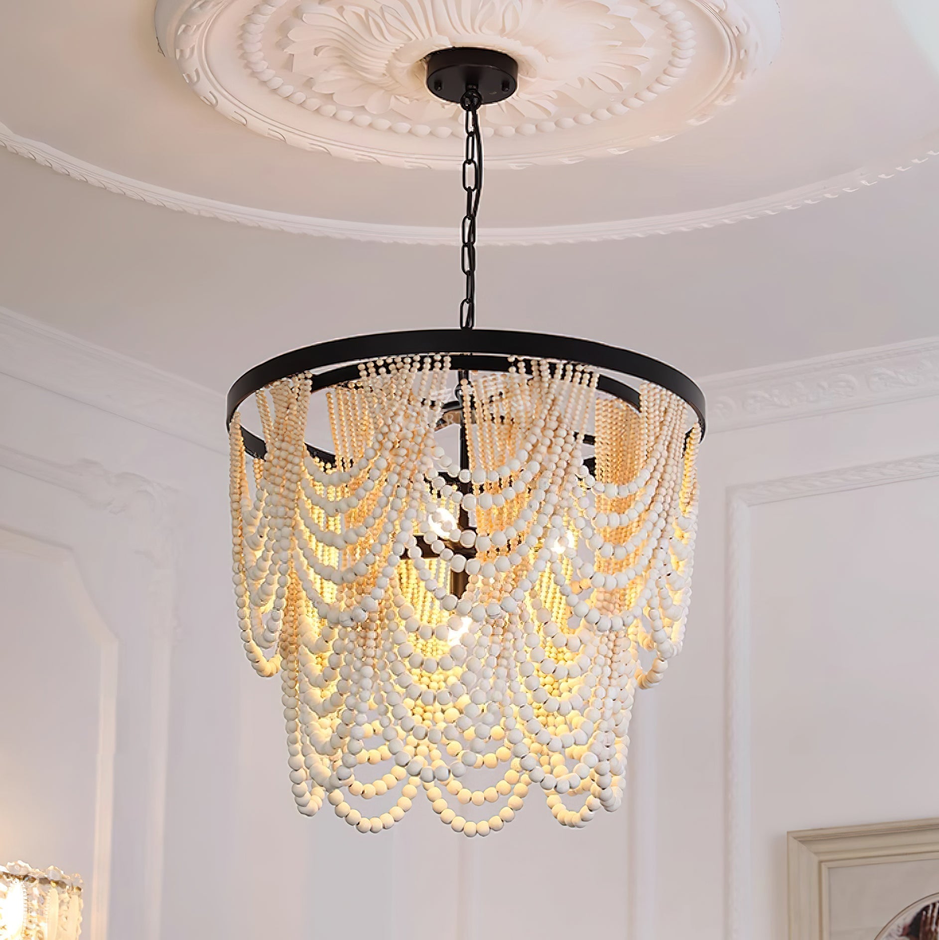 Amelia Lustre Perles de Bois Drapées Rustique - Neutralighting