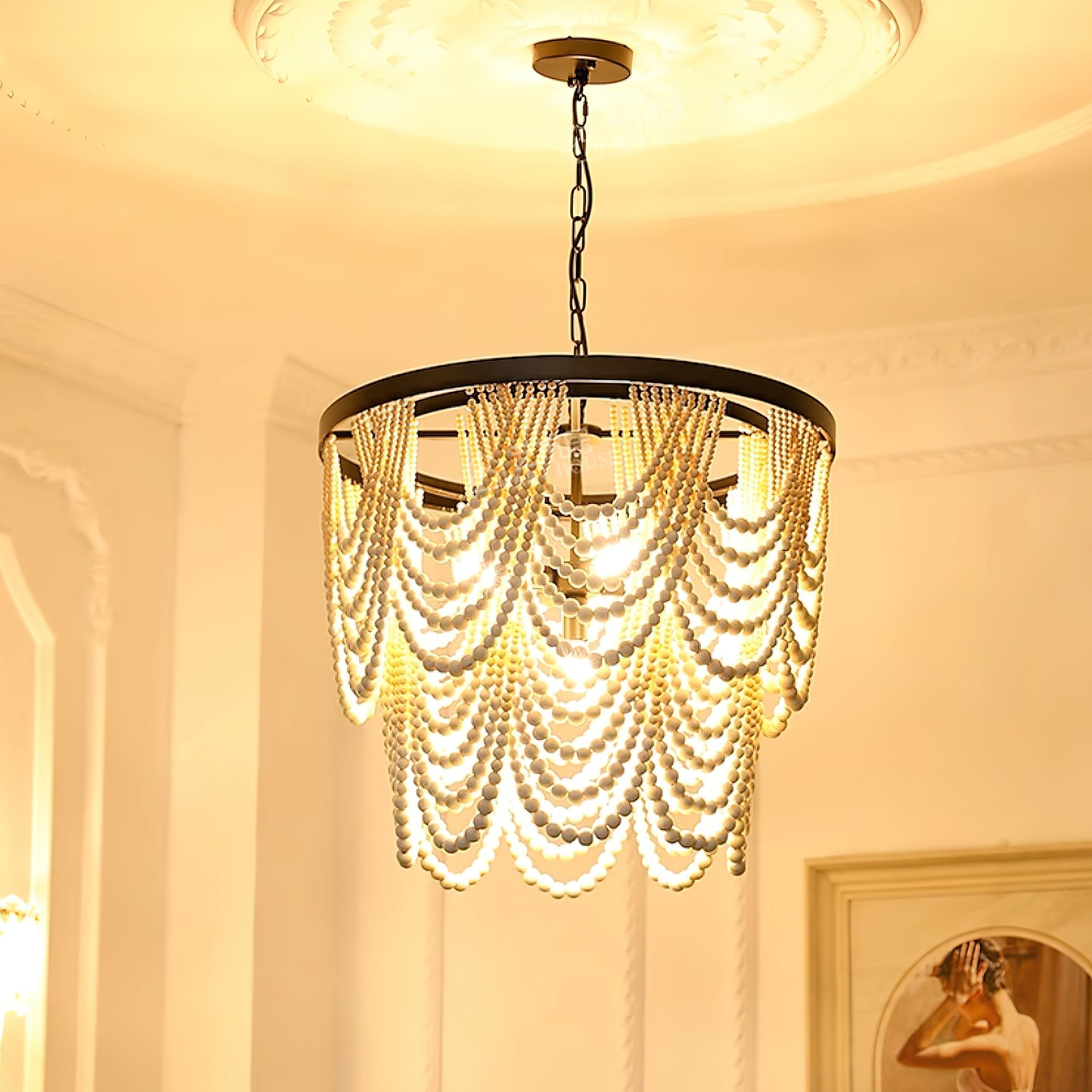 Amelia Lustre Perles de Bois Drapées Rustique - Neutralighting