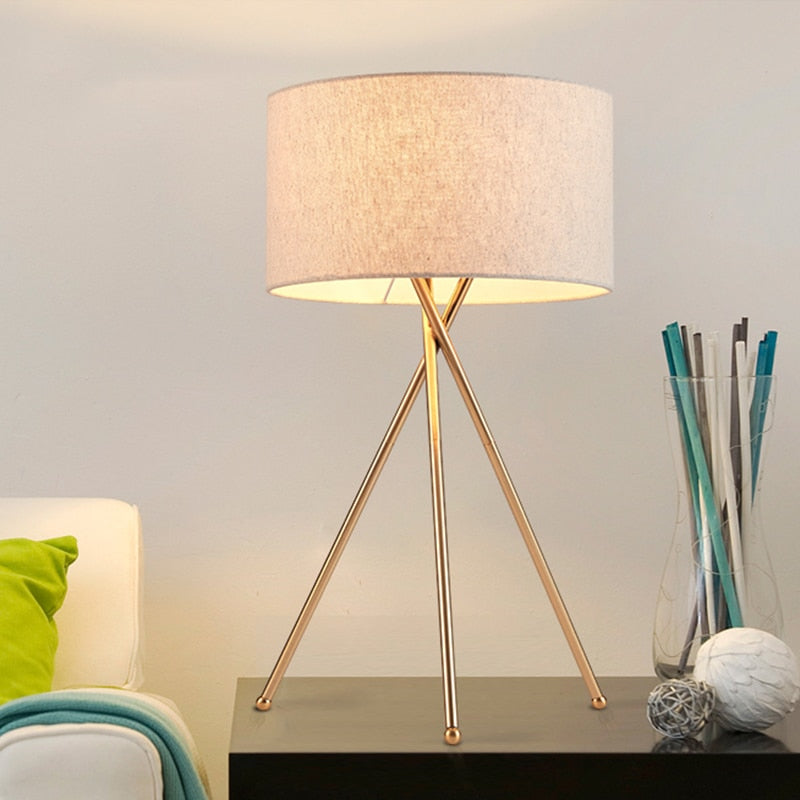 Mira Lampadaire/Lampe de Table Cylindre Moderne, Métal/Tissu, Blanc, Salon