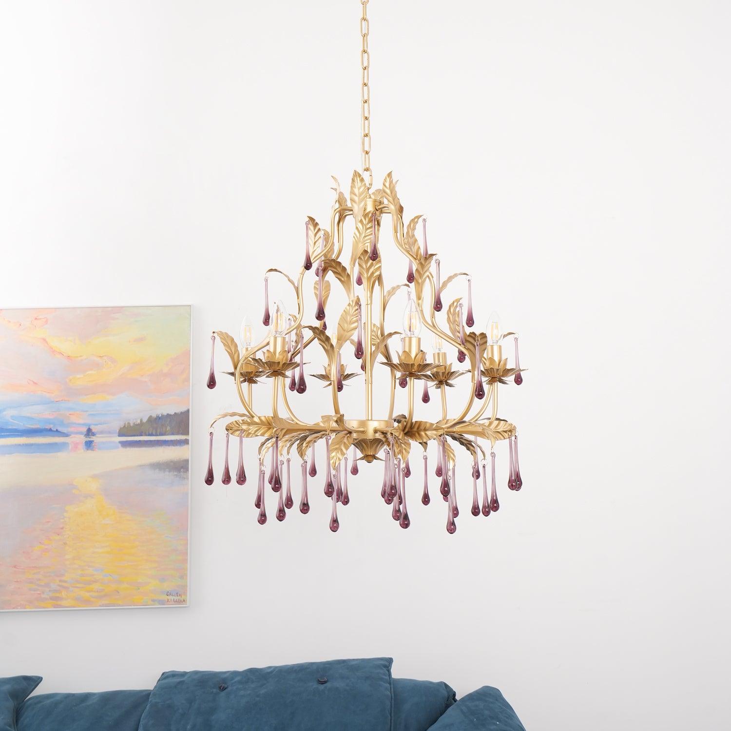 Lustra Lustre Murano Violet Feuilles Dorées Cristal Élégance - Neutralighting