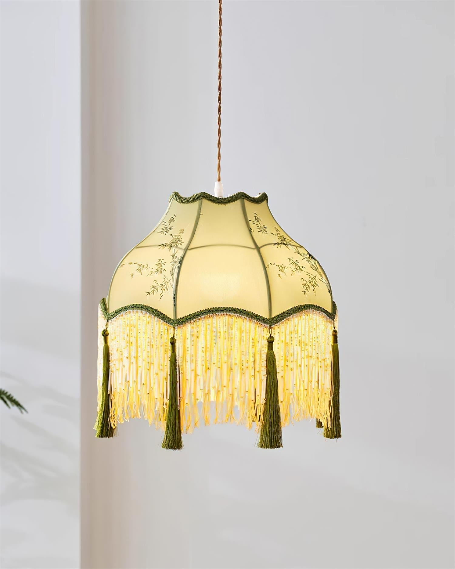 Angelika Pendant Lamp Fabric Scalloped Bamboo Tassel - Letslighting