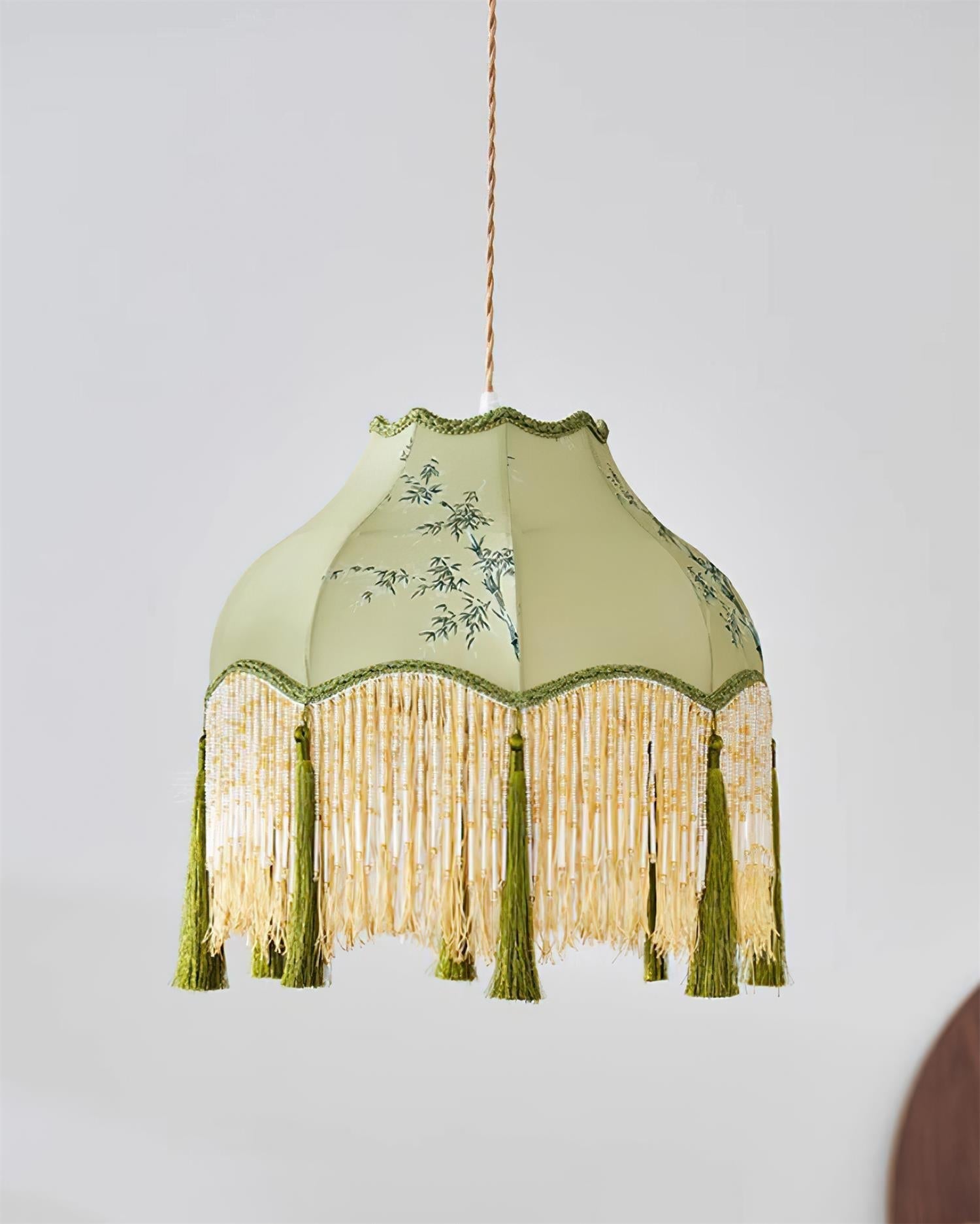Angelika Pendant Lamp Fabric Scalloped Bamboo Tassel - Letslighting