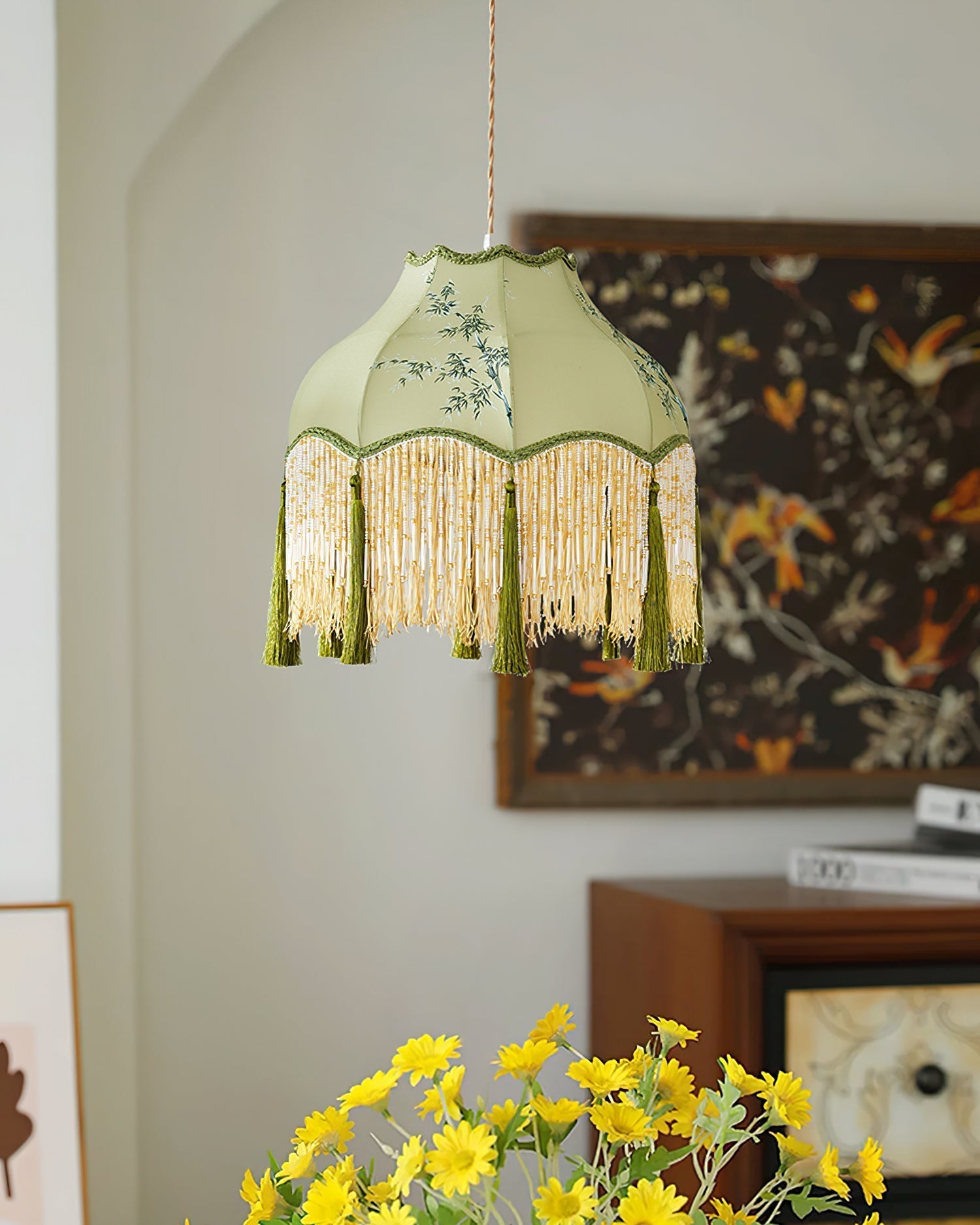 Angelika Pendant Lamp Fabric Scalloped Bamboo Tassel - Letslighting