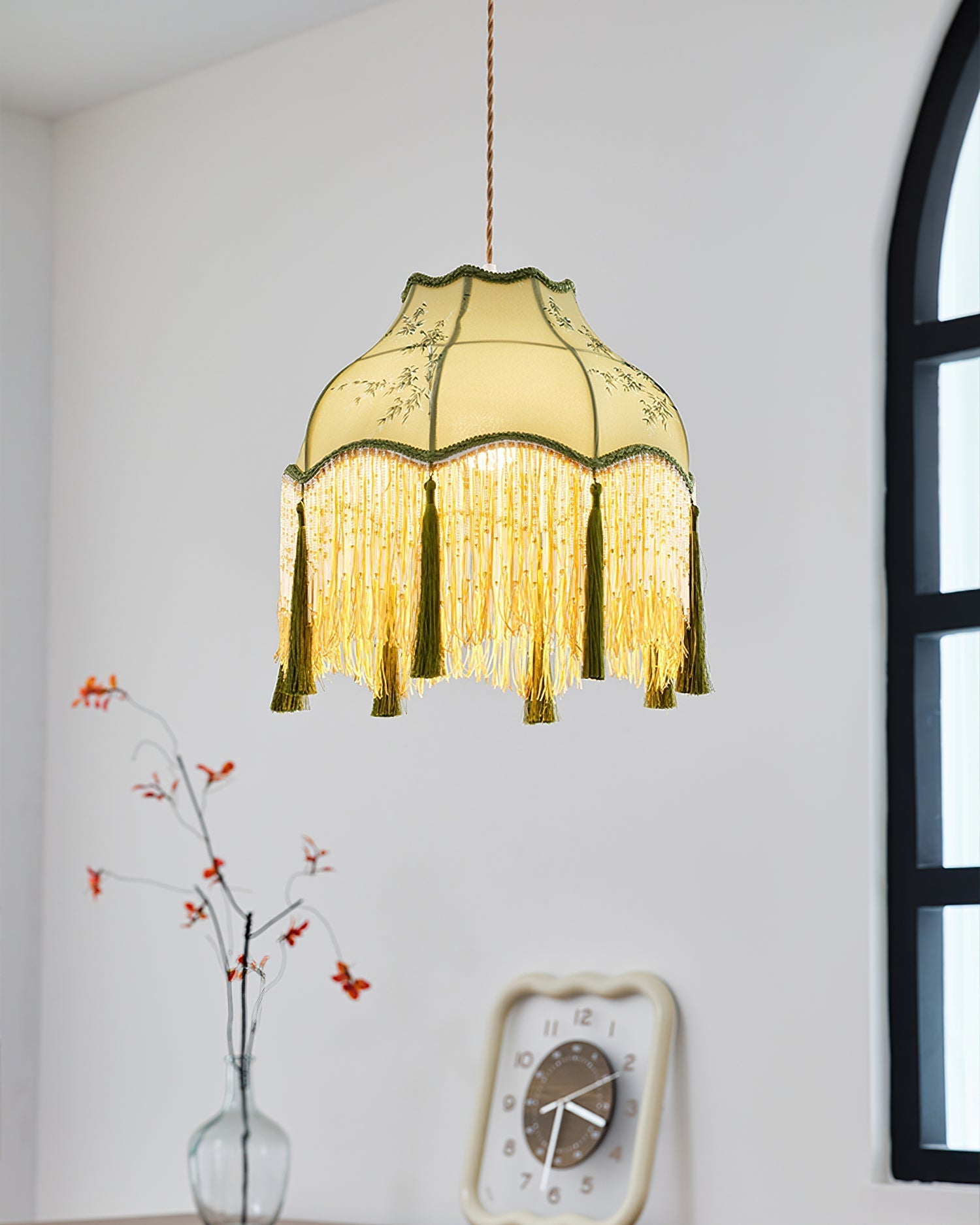 Angelika Pendant Lamp Fabric Scalloped Bamboo Tassel - Letslighting