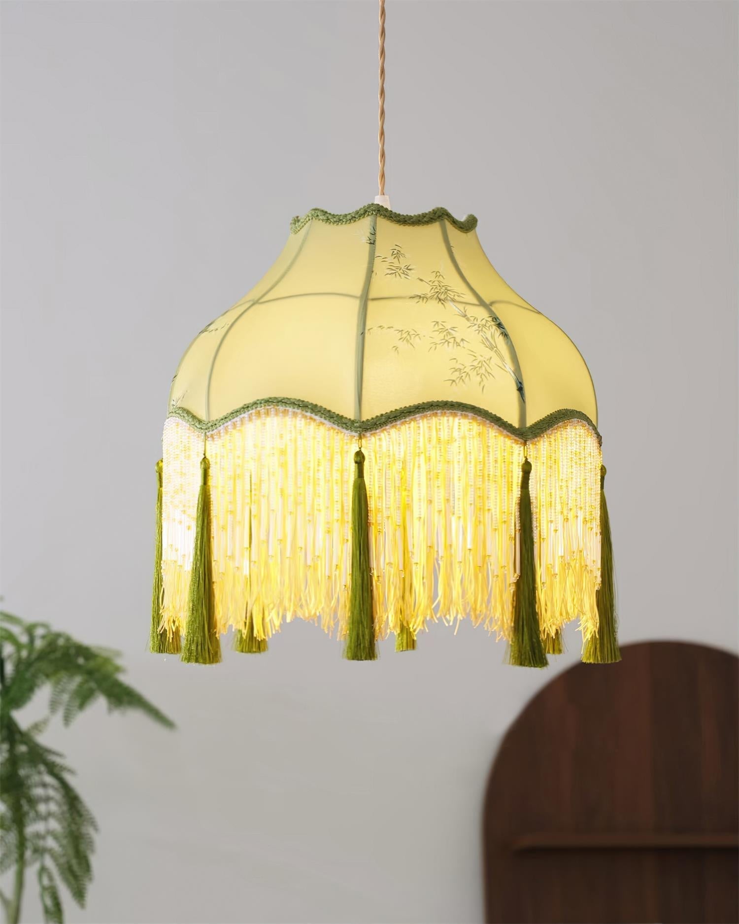Angelika Pendant Lamp Fabric Scalloped Bamboo Tassel - Letslighting