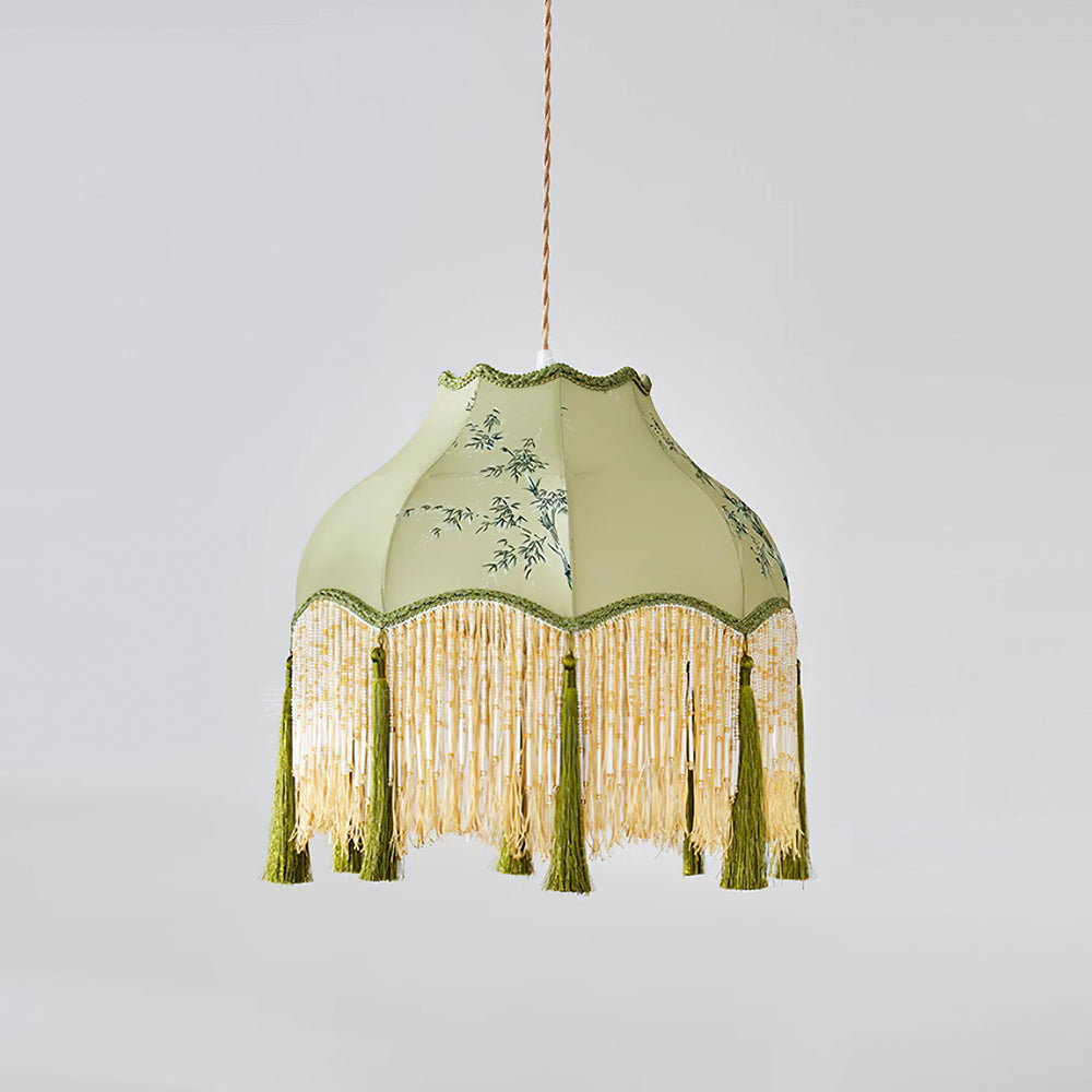 Angelika Pendant Lamp Fabric Scalloped Bamboo Tassel - Letslighting