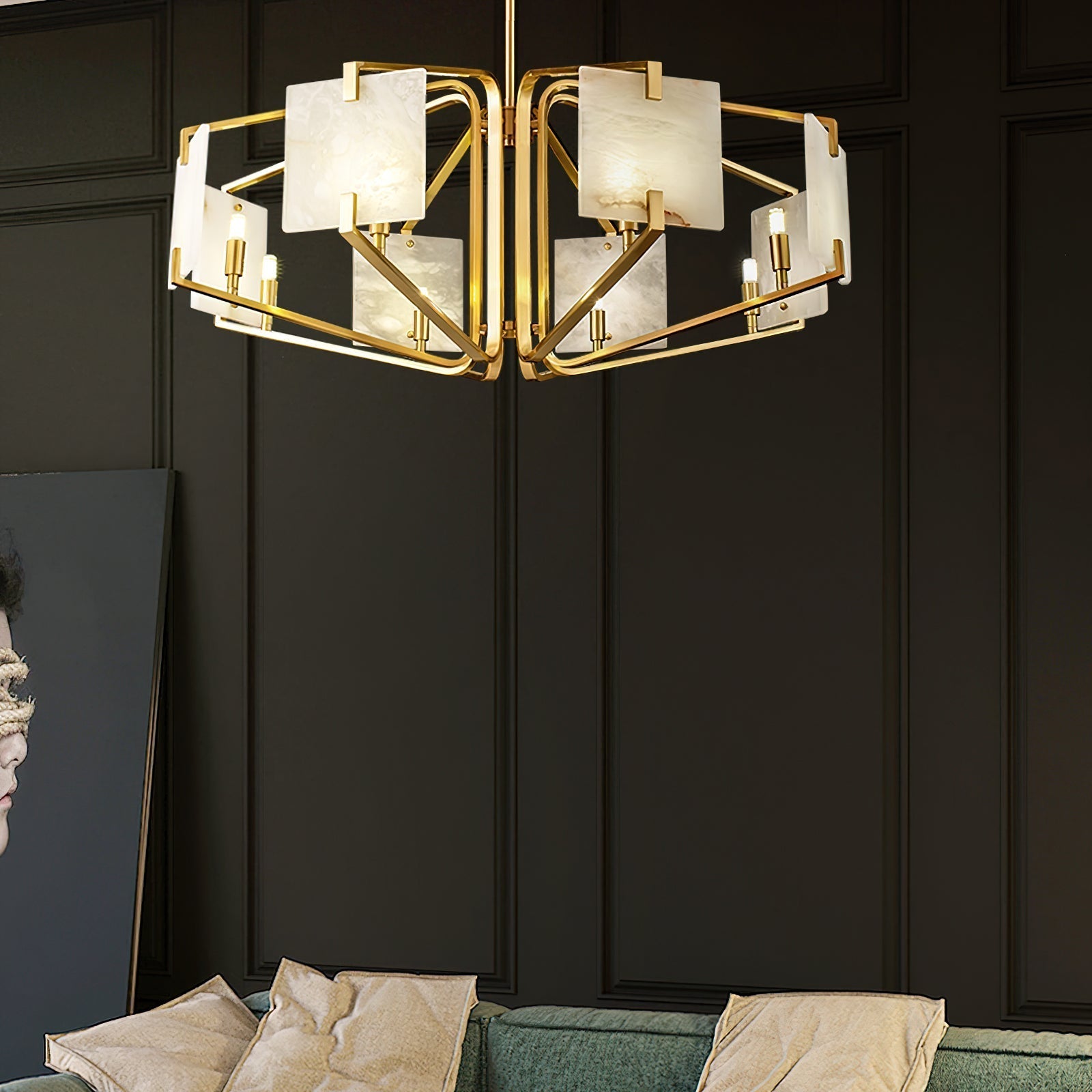 Plotuvys Postmodern Luxury Brass Alabaster Chandelier - Lamp Copper