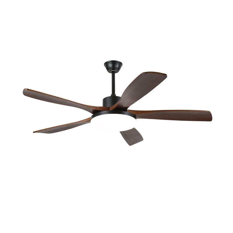 Plafonnier ventilateur Arysen minimaliste en bois, gros plan sur les pales grain de bois